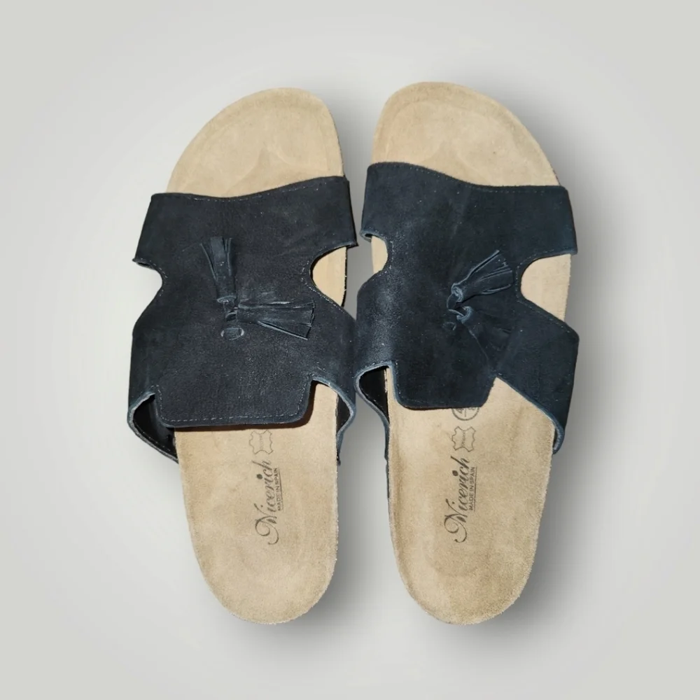 Nicerich Birkenstock black suede slide sandals size 42 8